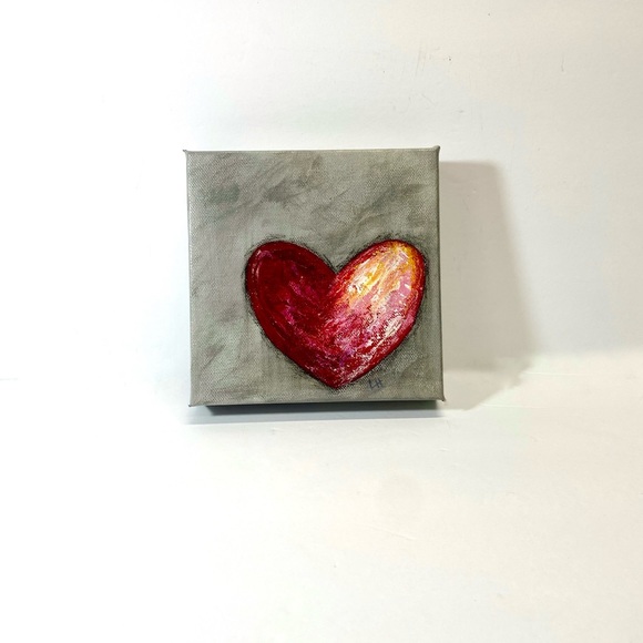 ORIGINAL HANDMADE Acrylic Heart Art on 6” x 6” x 1.5” Gallery Wrapped Canvas - Picture 8 of 9